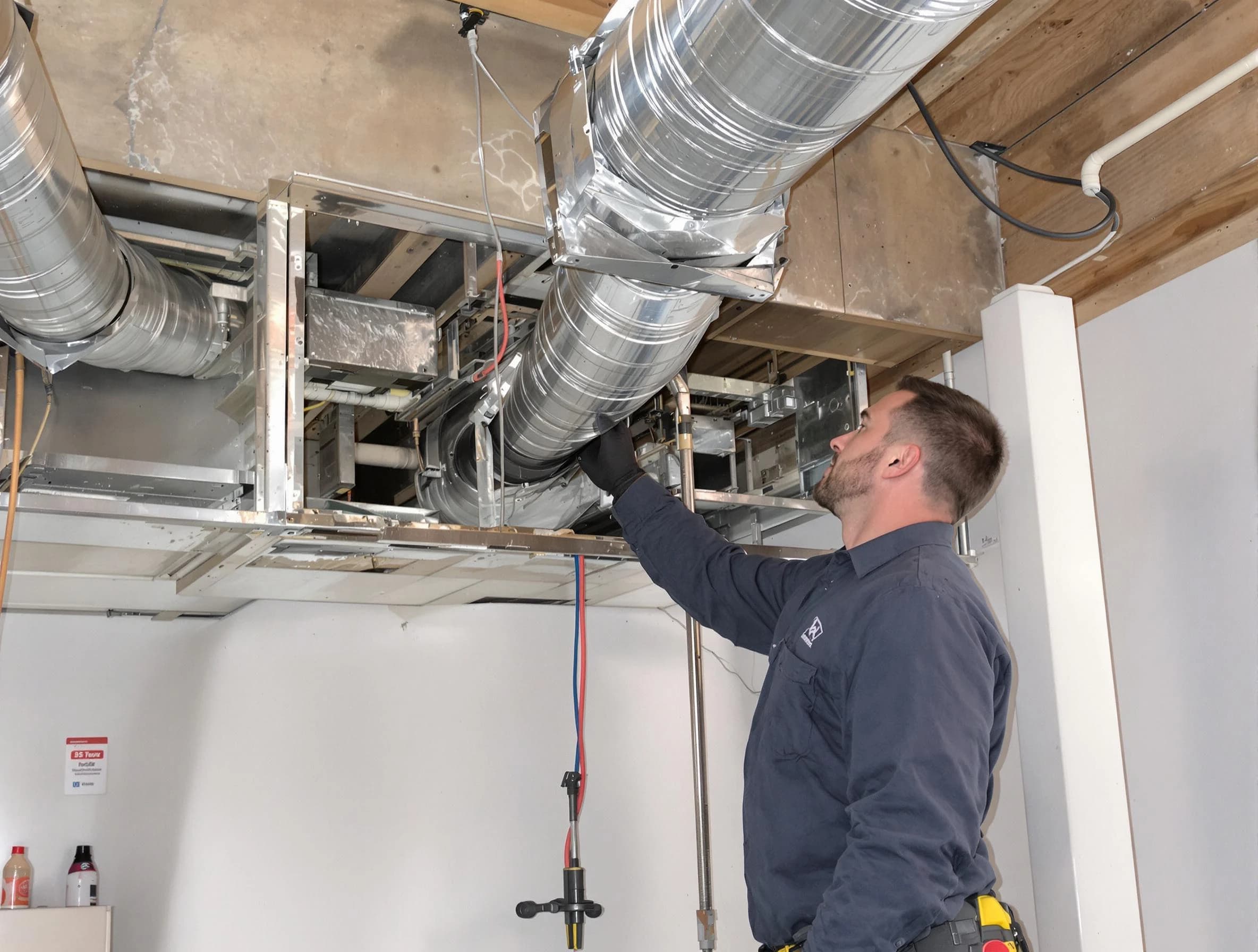Everett Air Duct Cleaning technician performing professional air duct repair using specialized tools in Everett