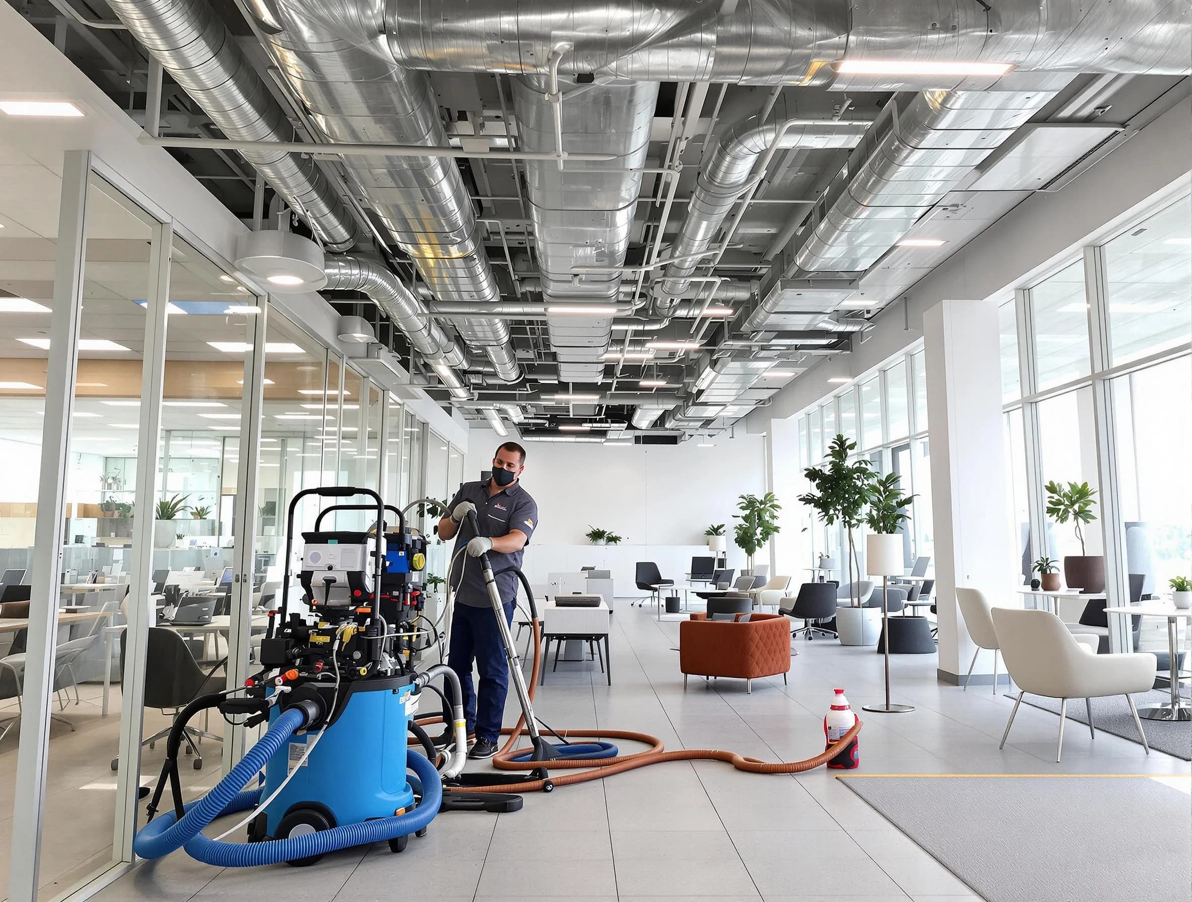 Everett Air Duct Cleaning team conducting comprehensive commercial duct cleaning at a business location in Everett