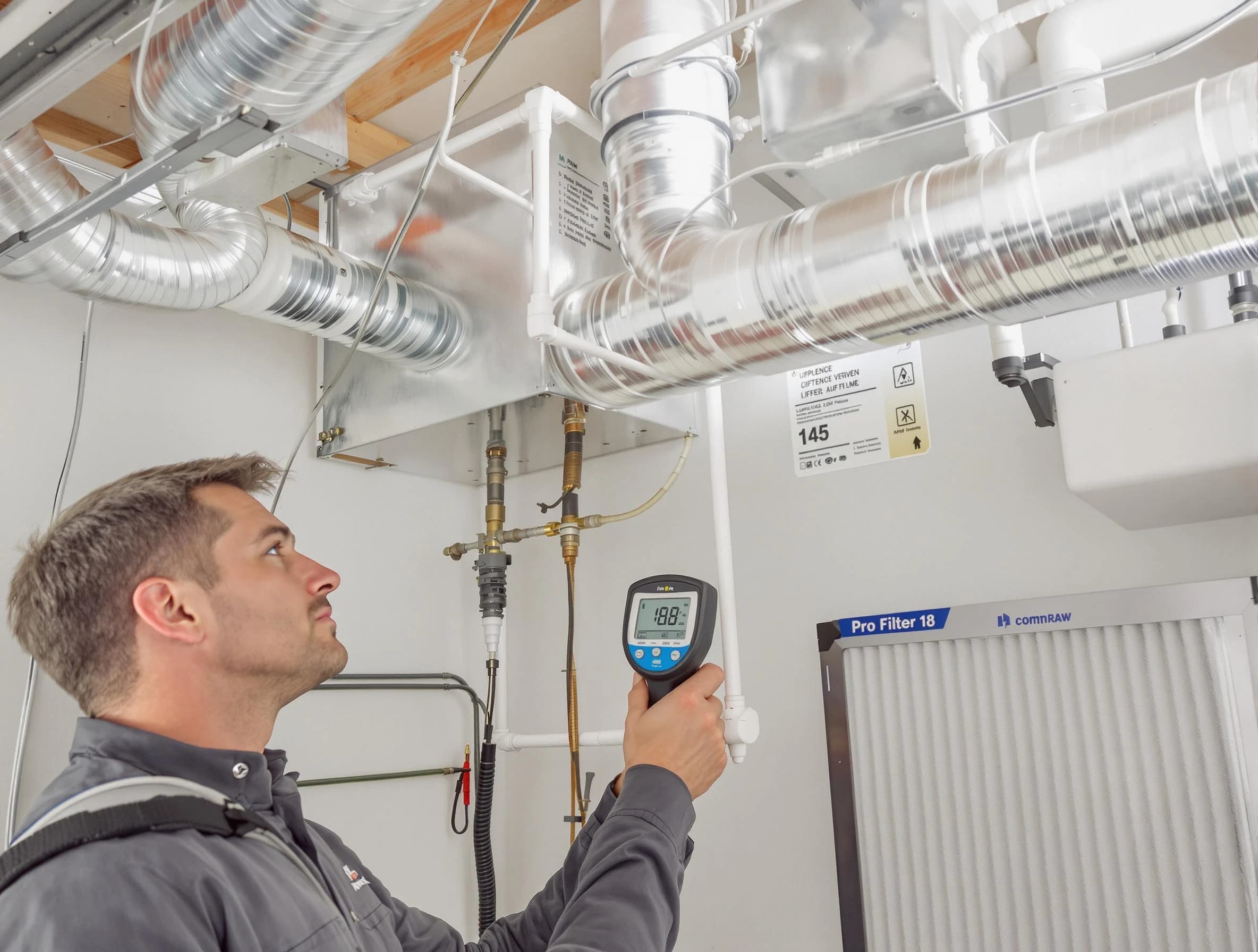 Everett Air Duct Cleaning expert conducting detailed filter system inspection using diagnostic tools in Everett