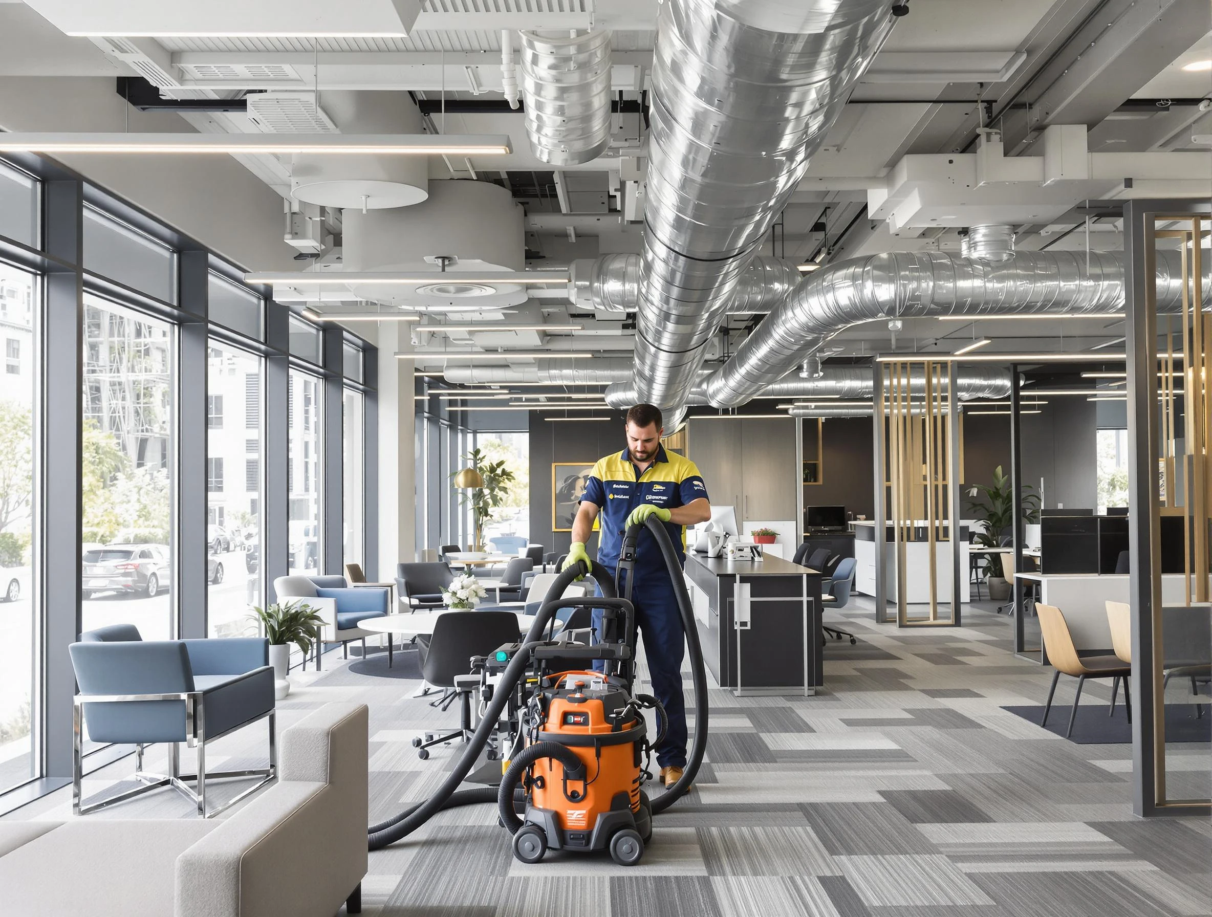 Everett Air Duct Cleaning team performing thorough commercial duct cleaning at a Everett business center