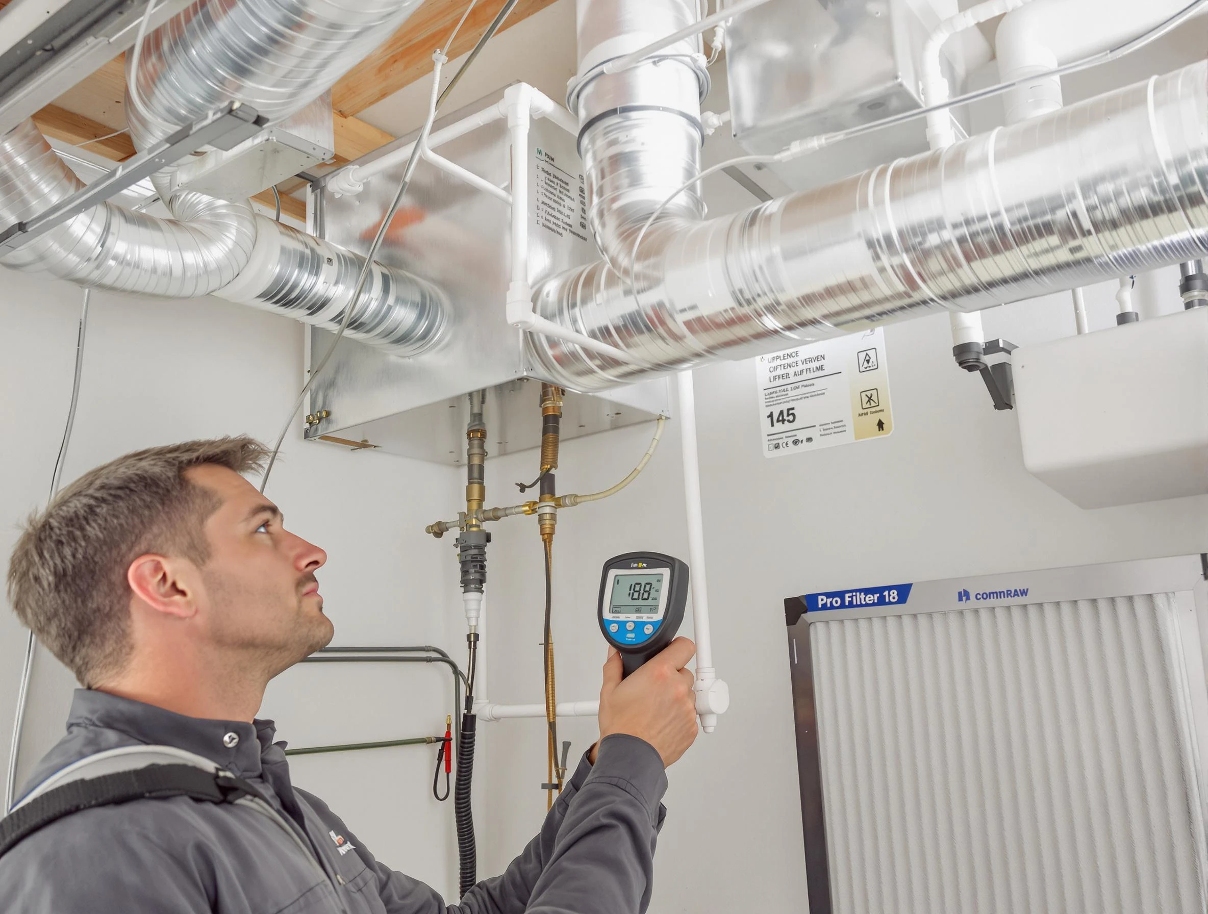 Everett Air Duct Cleaning expert conducting detailed filter system inspection using diagnostic tools in Everett